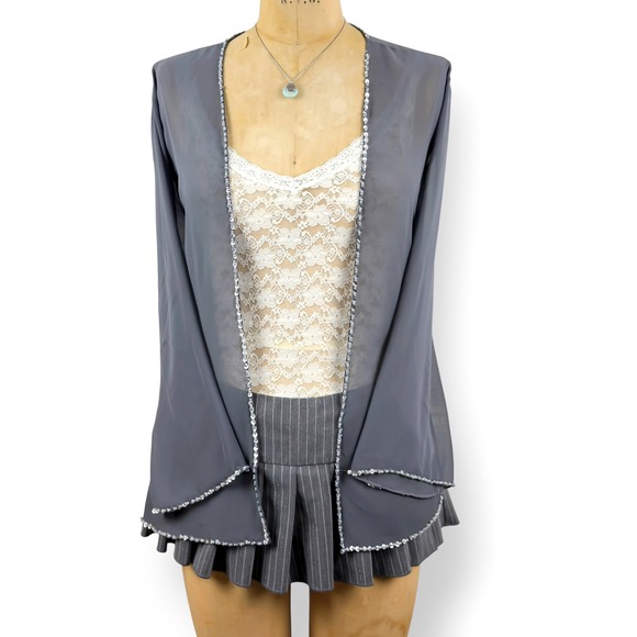 Sweaters - Y2K Sequin Trim Sheer Cardigan Open Front Fairy Grunge Whimsical Size M-XL